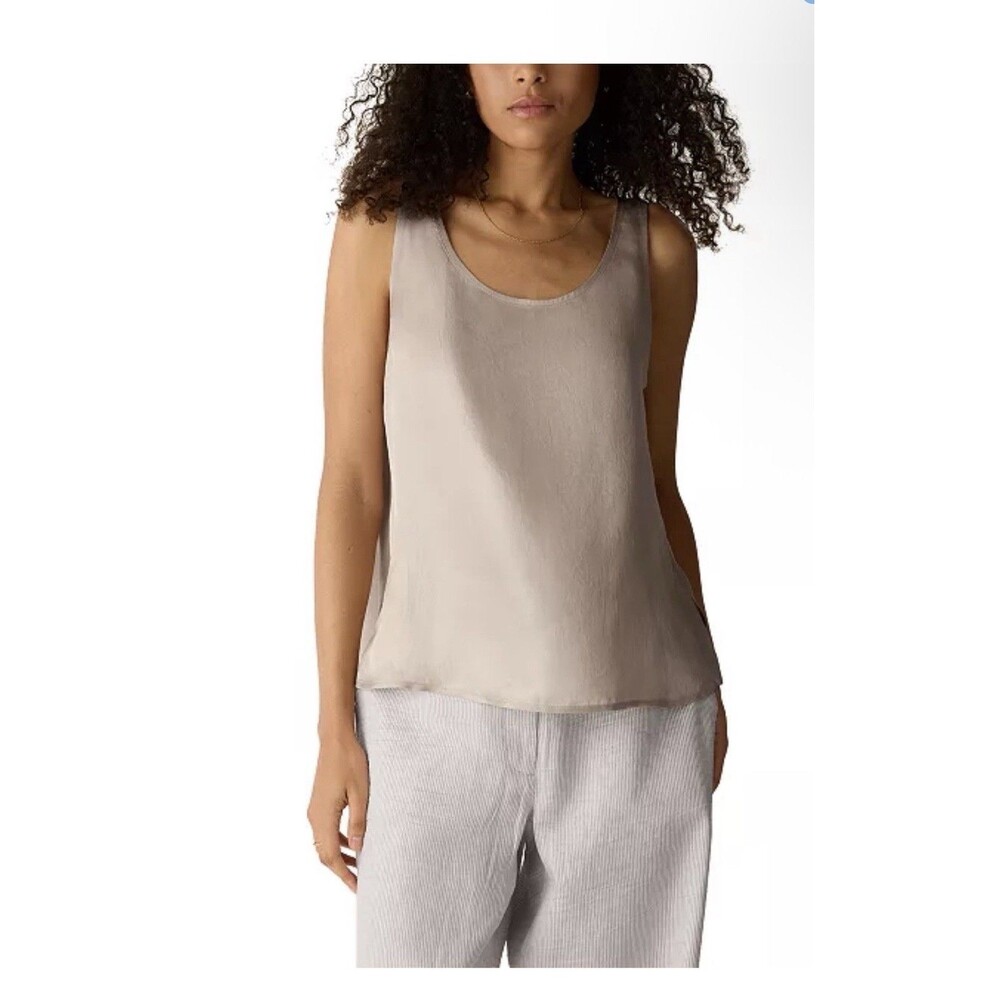 Eileen Fisher Womens Shimmer Scoop Neck Tank Top Size XL Small Rip On Side
